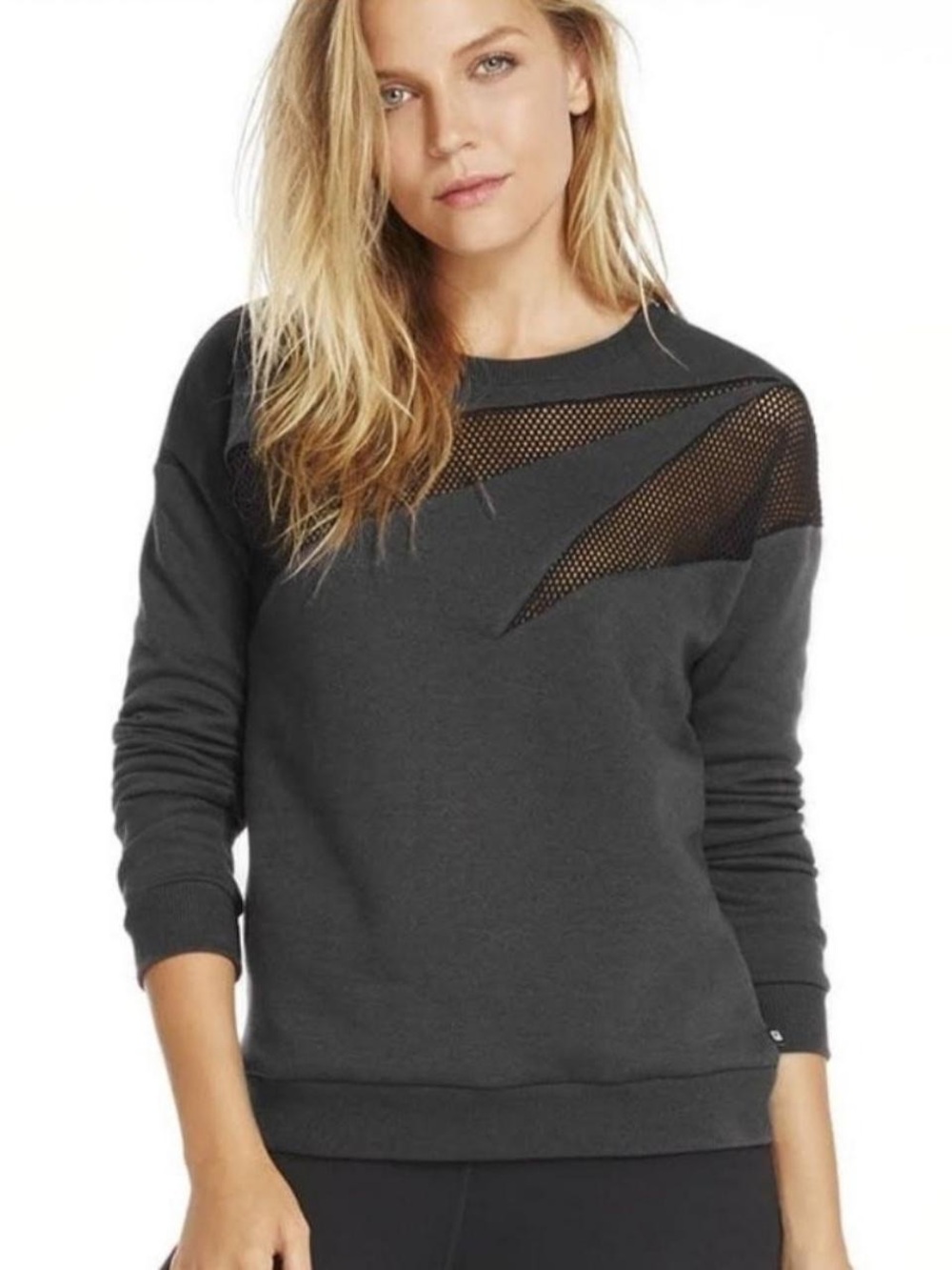 FABLETICS Charcoal Grey Gray Pullover Black Mesh Sweater Crewneck Sweatshirt XL